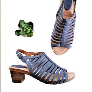 Josef Seibel Ruth Leather Strappy Block Heel Sandals Blue EU 41 US 10 Caged